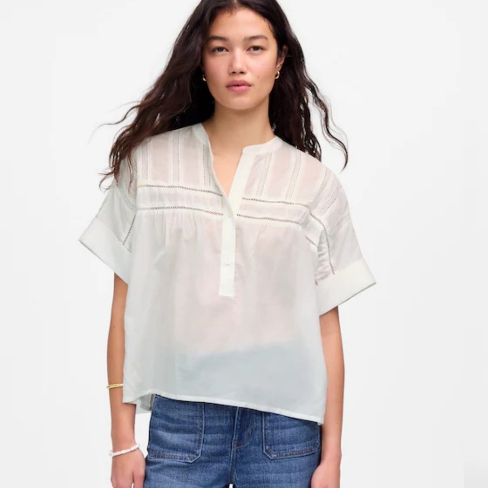 NWT Madewell alace Insert Pintucked Henley  Large